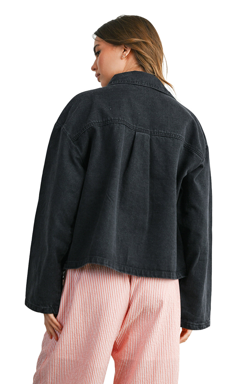 Riley Button Down Jacket in Black Denim