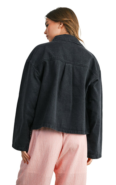 Riley Button Down Jacket in Black Denim