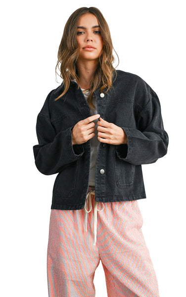 Riley Button Down Jacket in Black Denim