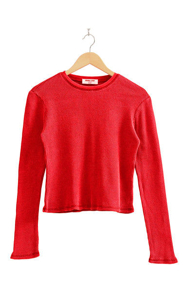 Emerson Waffle Long Sleeve Top in Red