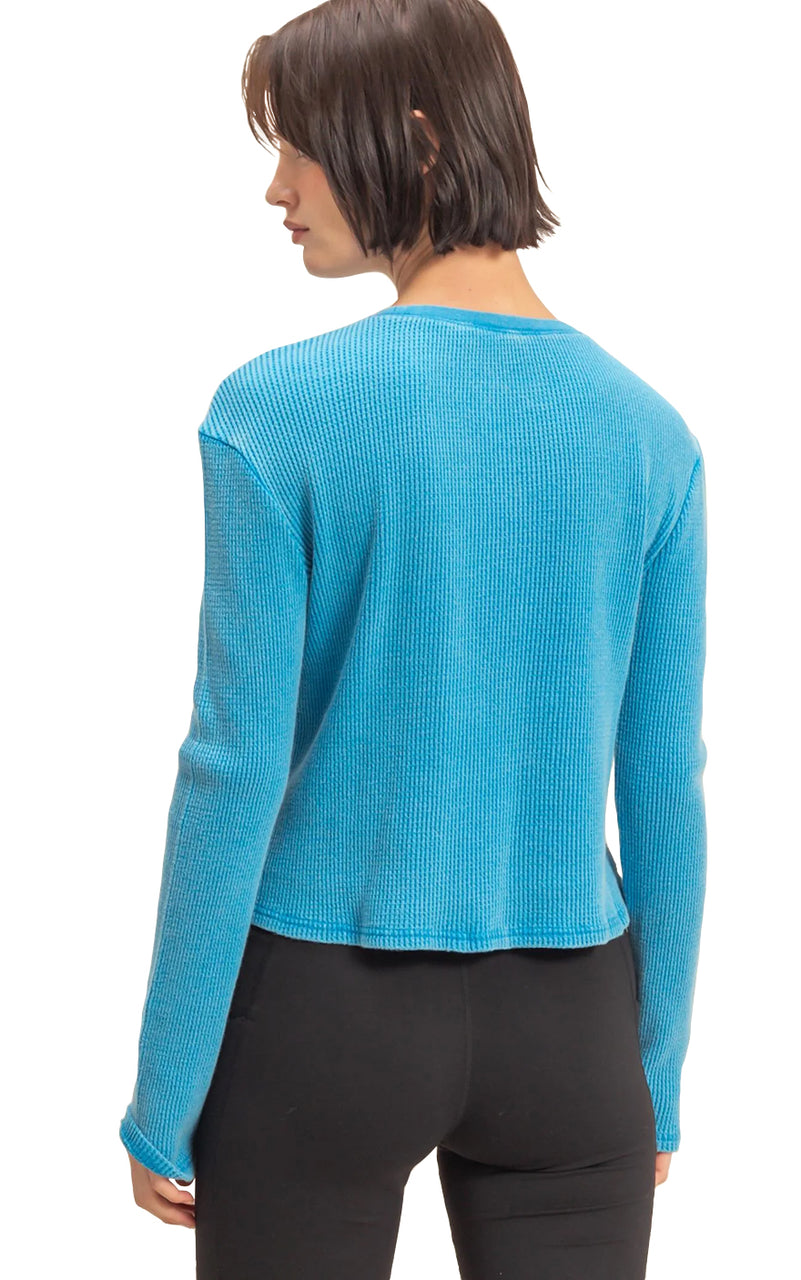 Emerson Waffle Long Sleeve Top in Ocean Blue