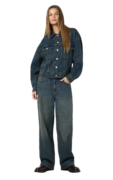 Fanja Oversize Denim Jacket in Dark Blue Denim