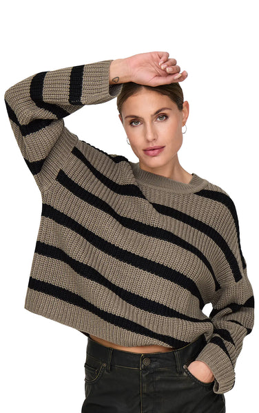 Justy Stripe Sweater in Walnut and Black