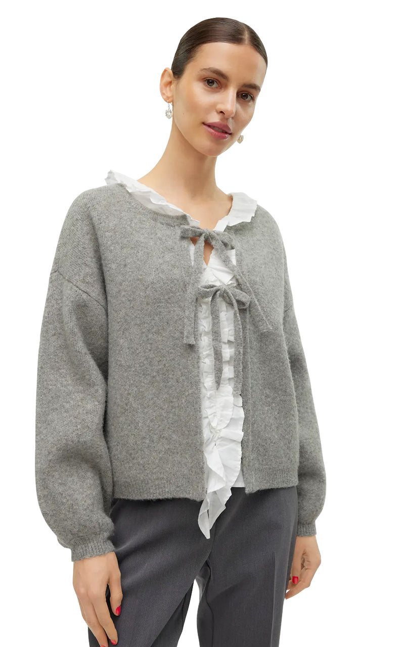 Bow Cardigan in Medium Grey Melange