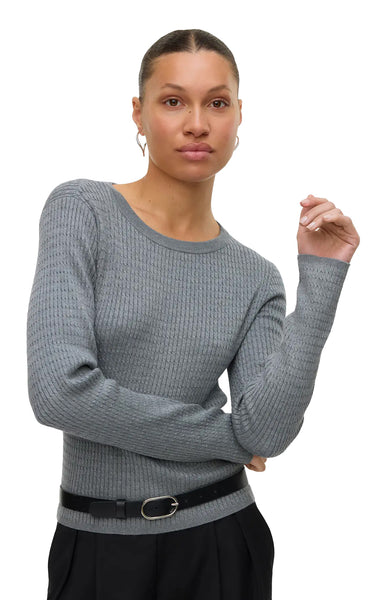 Silje Cable Sweater in Medium Grey Melange