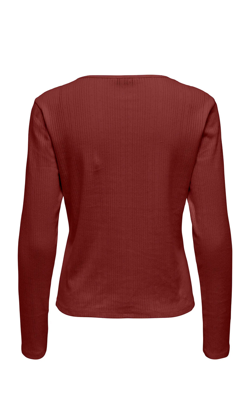 Bremen O-Neck Long Sleeve Top in Madder Brown
