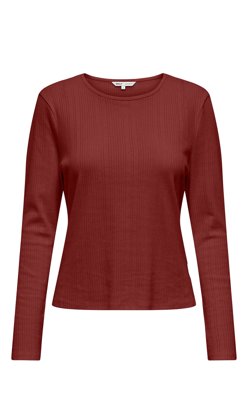 Bremen O-Neck Long Sleeve Top in Madder Brown