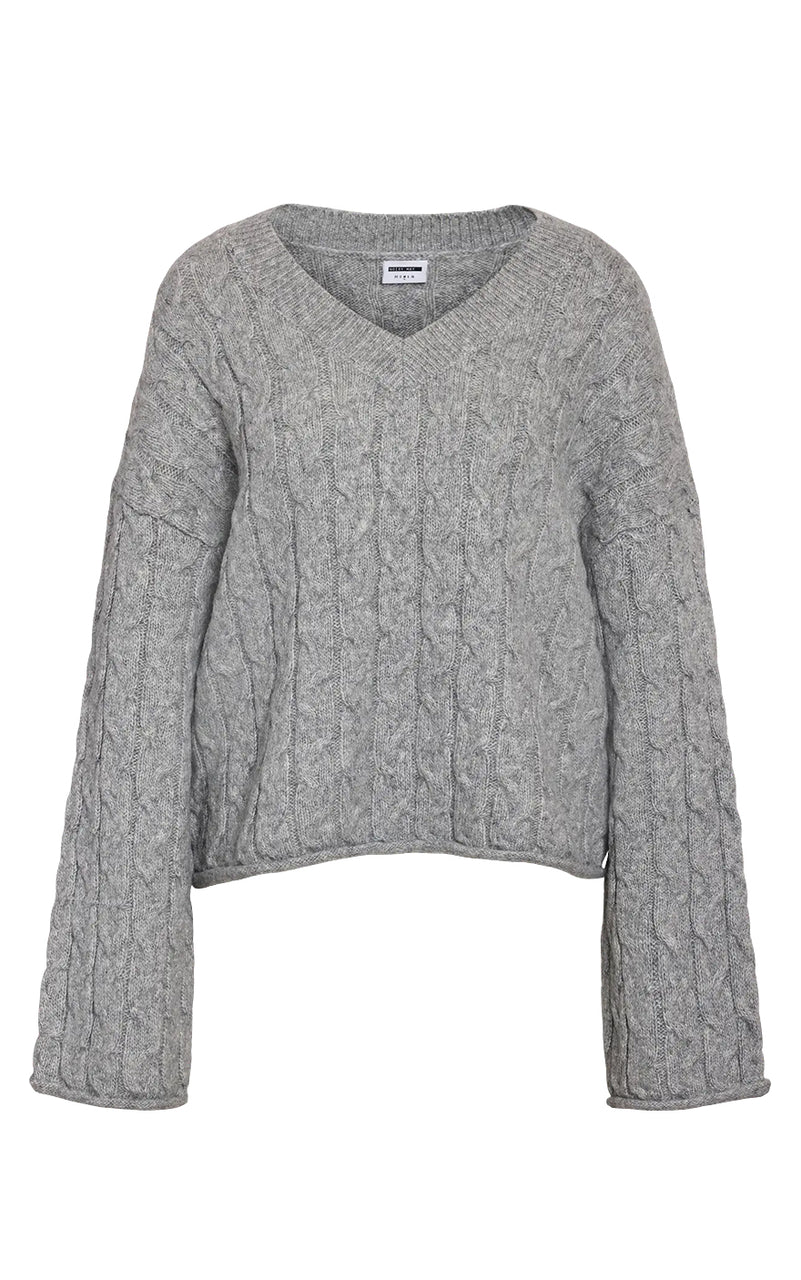 Eloise Cable Sweater in Medium Grey Melange