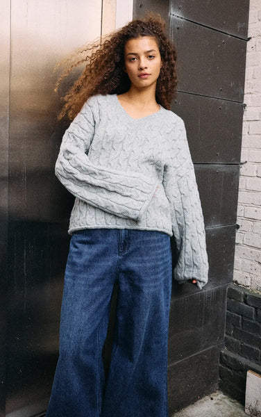Eloise Cable Sweater in Medium Grey Melange