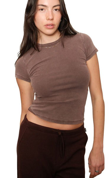 Micro Rib Tee in Washed Brown