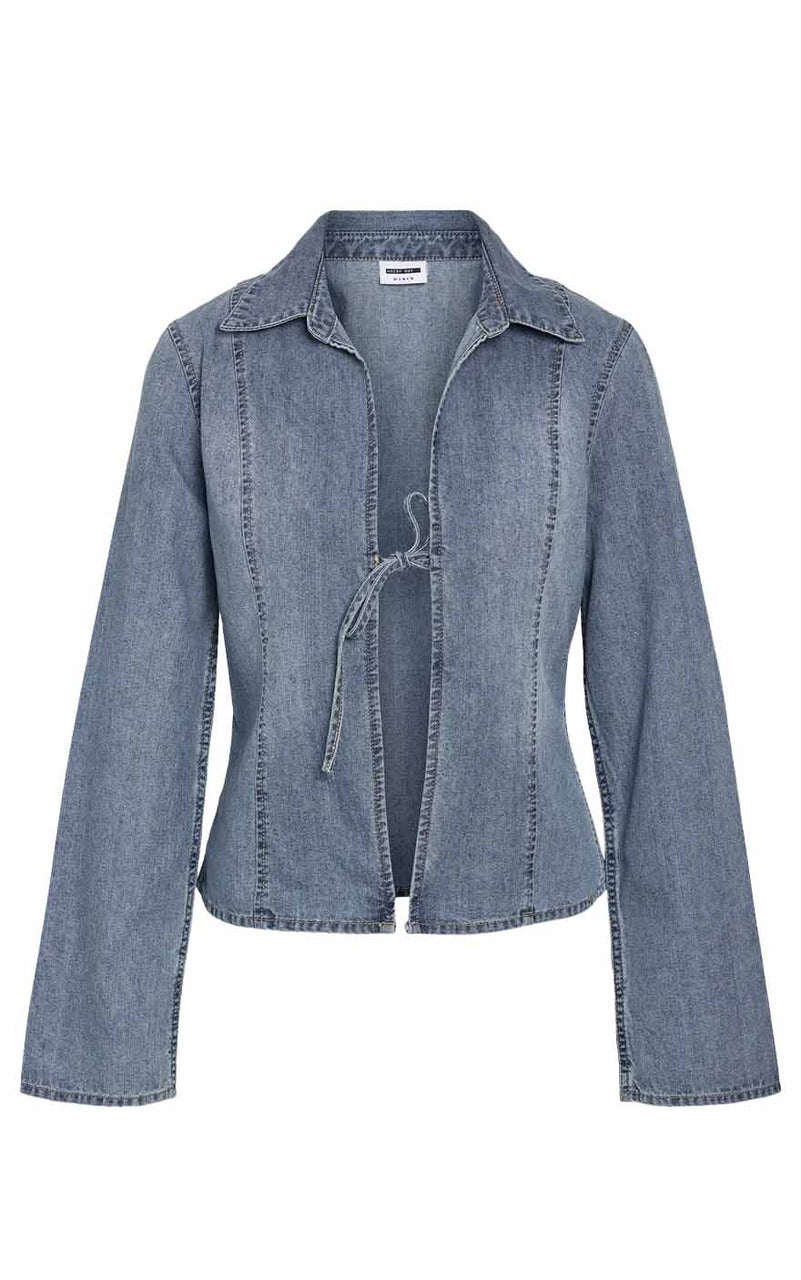 Maisy Long Sleeve String Shirt in Light Blue Denim