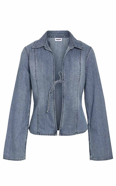 Maisy Long Sleeve String Shirt in Light Blue Denim