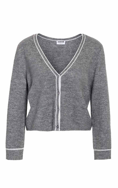 Skylar Contrast Cardigan in Medium Grey Melange
