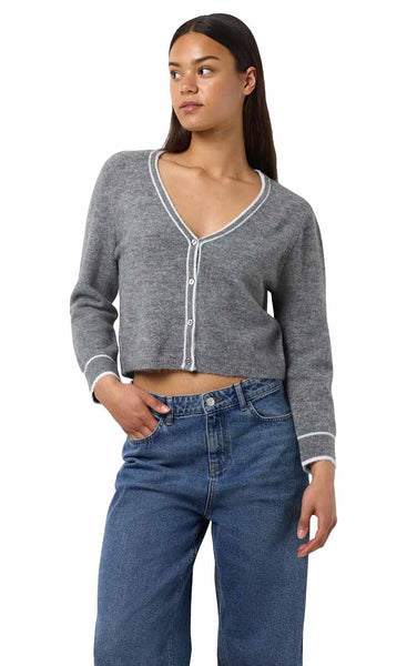 Skylar Contrast Cardigan in Medium Grey Melange
