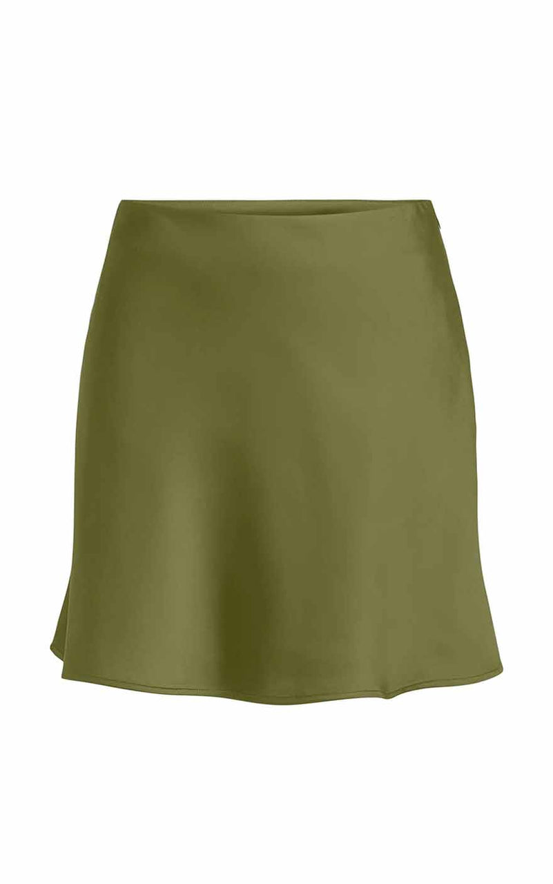 Mika Satin Short Skirt in Peat Moss