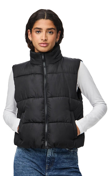 Bee Short Puffer Vest in Black