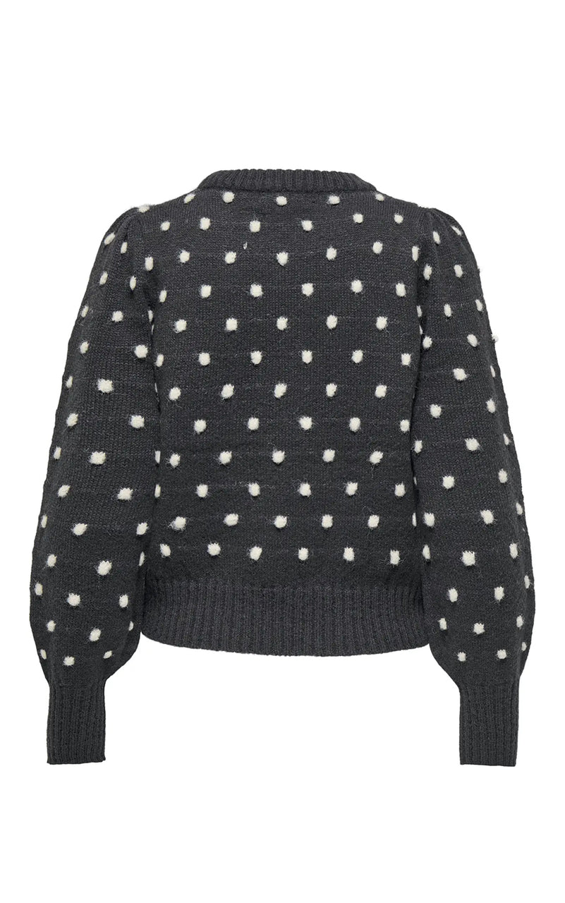 Sigrid Puff Sweater in Dark Grey Melange with Cement Dots