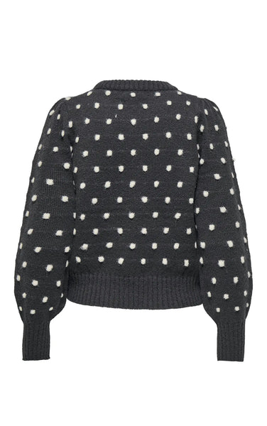 Sigrid Puff Sweater in Dark Grey Melange with Cement Dots