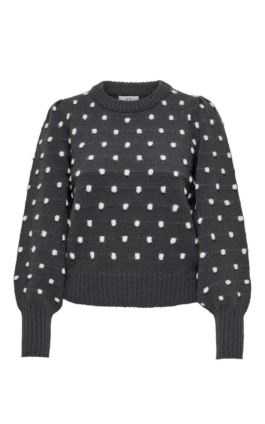 Sigrid Puff Sweater in Dark Grey Melange with Cement Dots