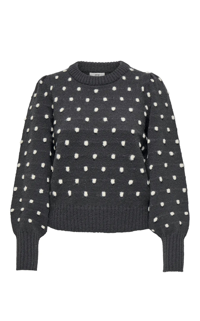 Sigrid Puff Sweater in Dark Grey Melange with Cement Dots
