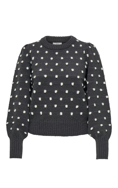 Sigrid Puff Sweater in Dark Grey Melange with Cement Dots