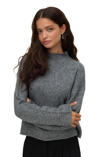Mirla High Neck Sweater in Medium Grey Melange