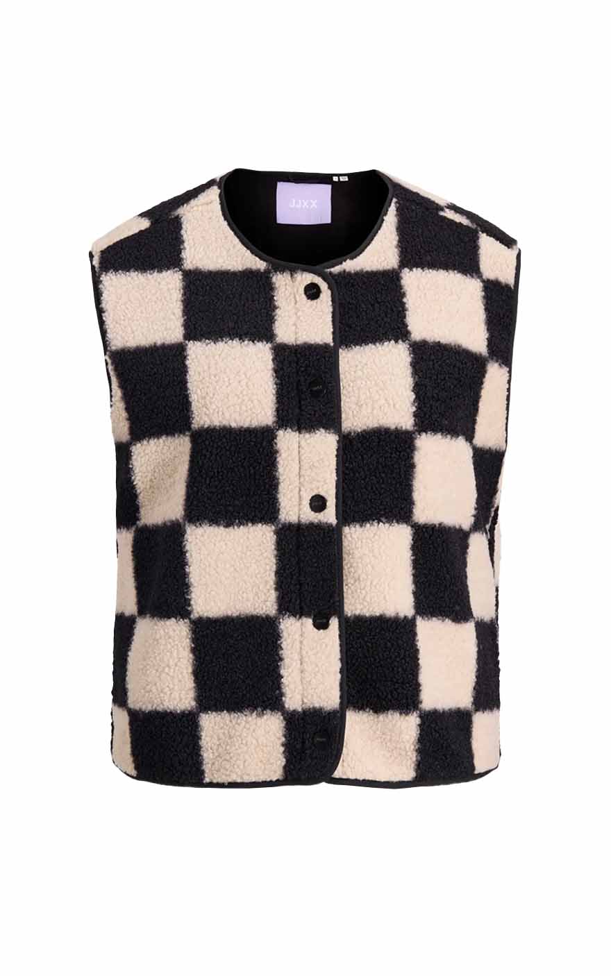 Vera Check Teddy Vest in Bone White Checks