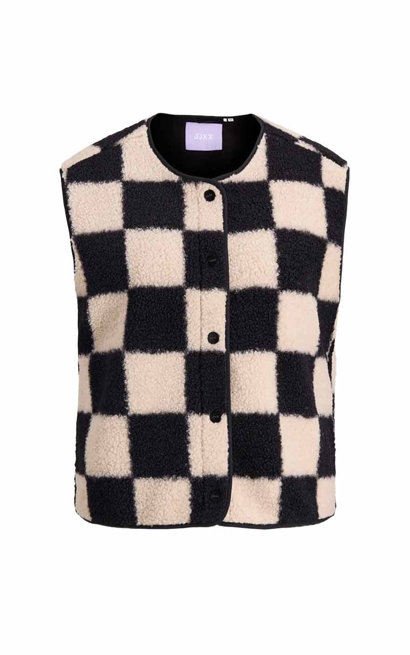 Vera Check Teddy Vest in Bone White Checks