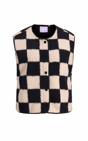 Vera Check Teddy Vest in Bone White Checks