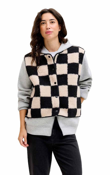 Vera Check Teddy Vest in Bone White Checks