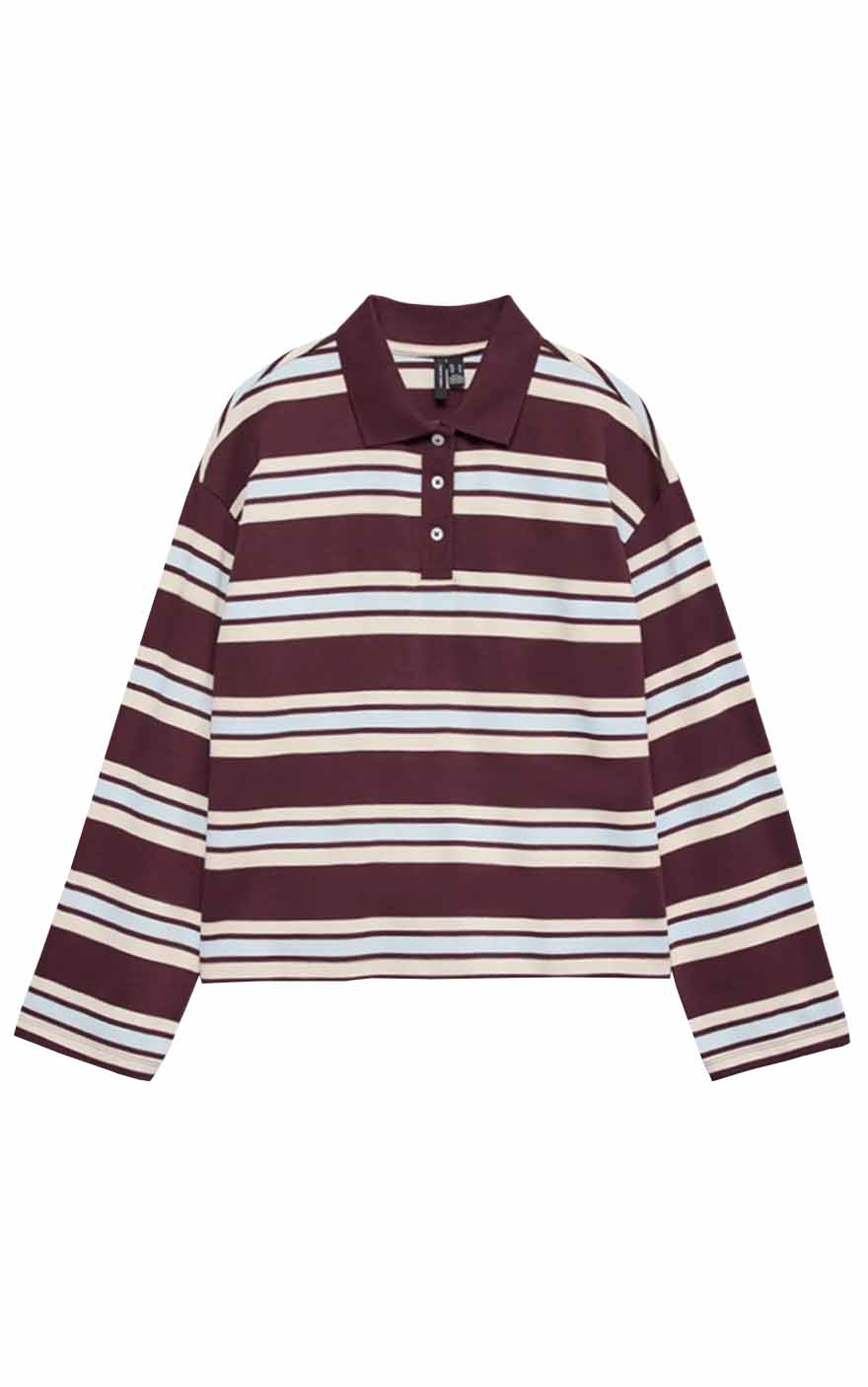 Lianna Long Sleeve Polo in Winetasting Moa