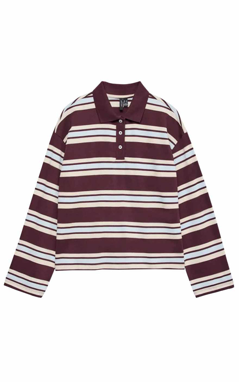 Lianna Long Sleeve Polo in Winetasting Moa