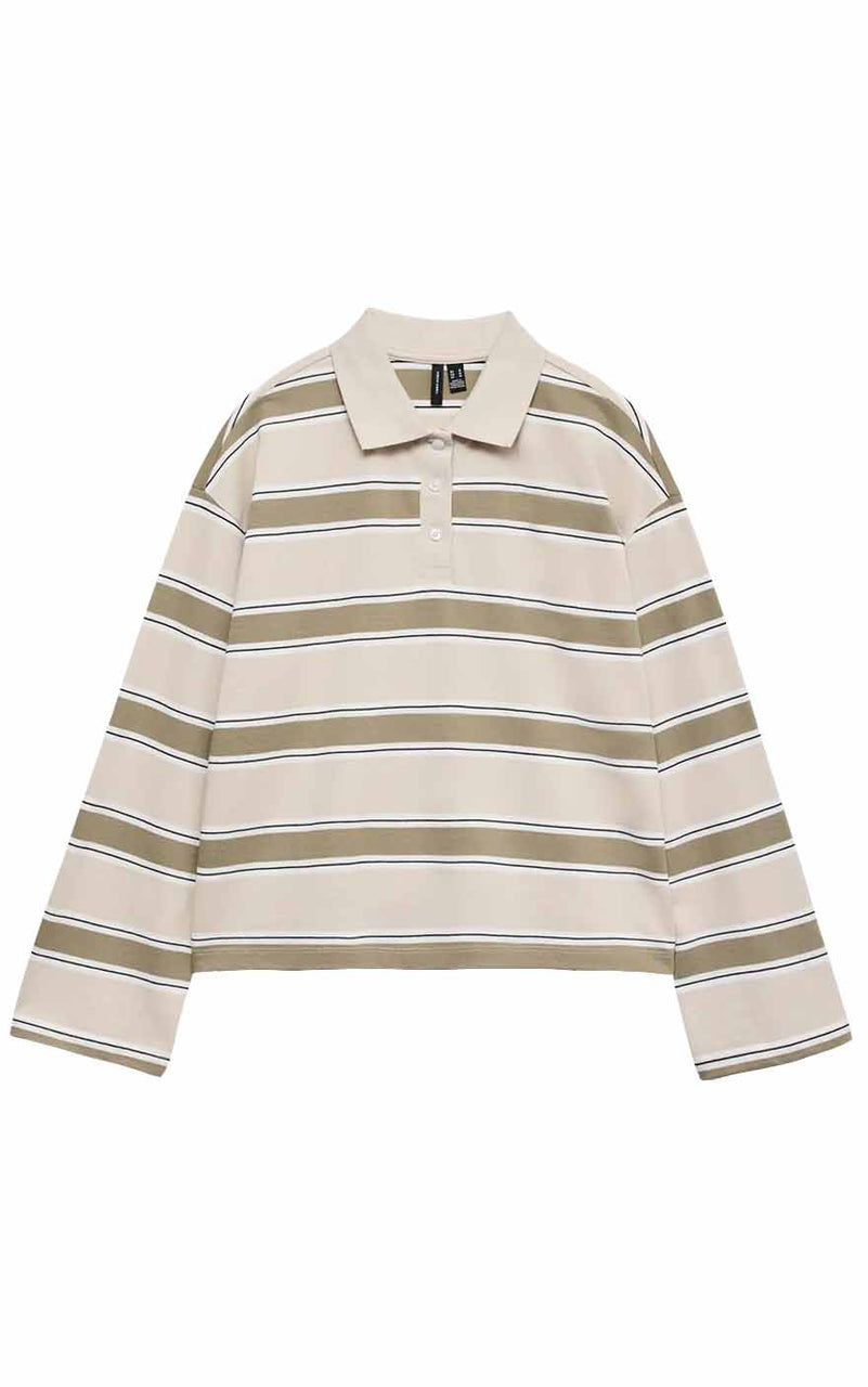 Lianna Long Sleeve Polo in Oatmeal Mira