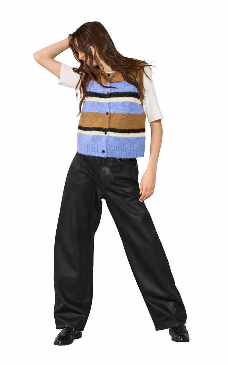 Kallie Button Vest in Toasted Coconut/Ultramarine