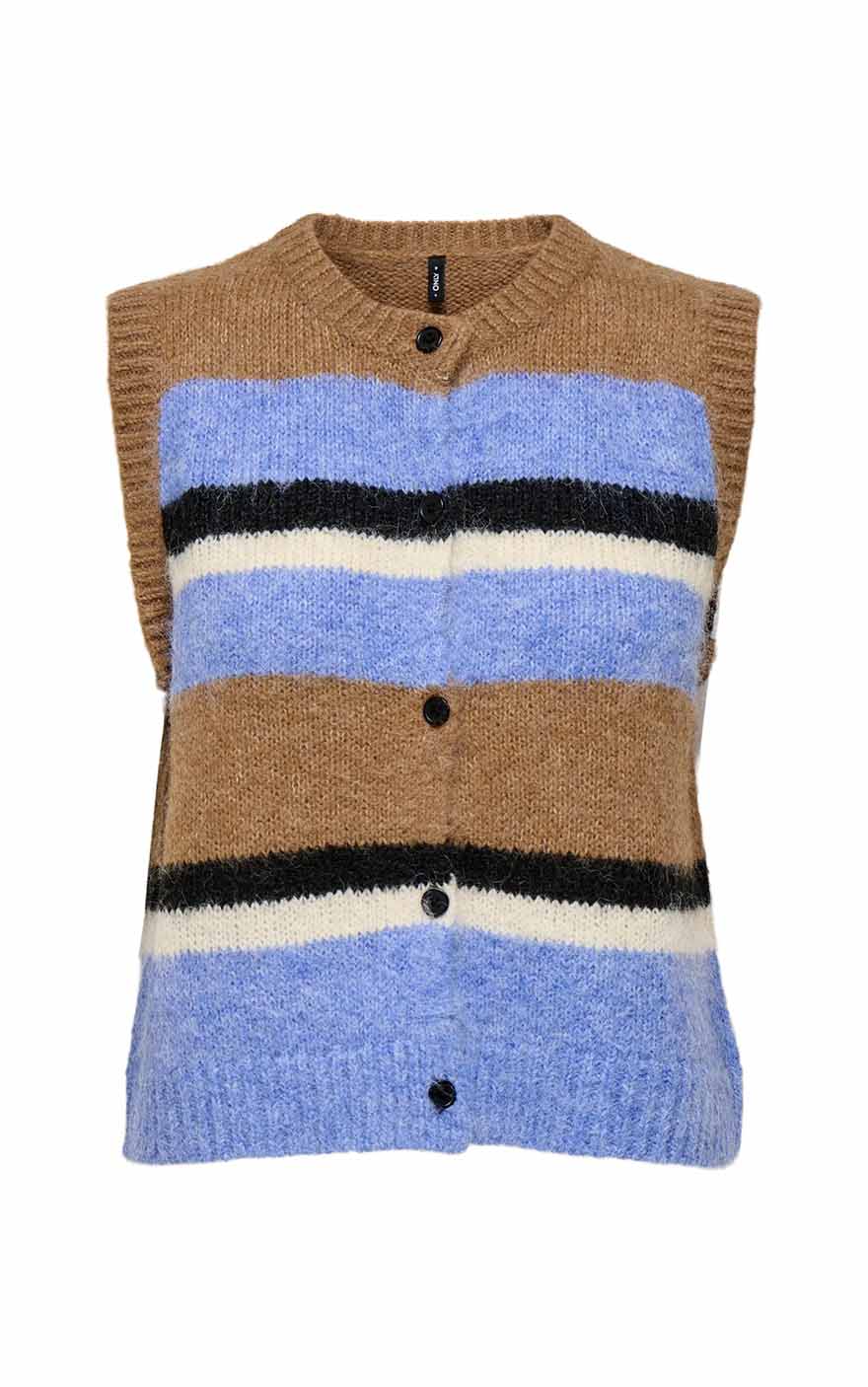 Kallie Button Vest in Toasted Coconut/Ultramarine