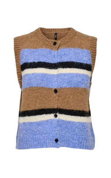 Kallie Button Vest in Toasted Coconut/Ultramarine