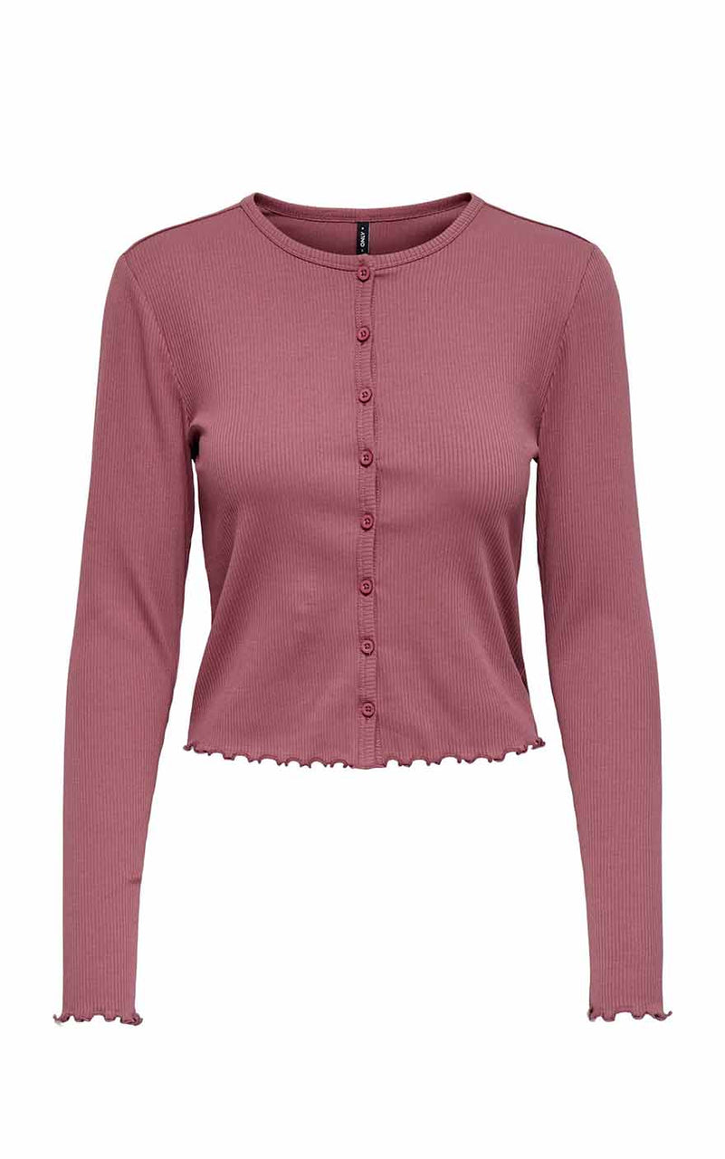 Line Long Sleeve Cardigan in Rose Brown