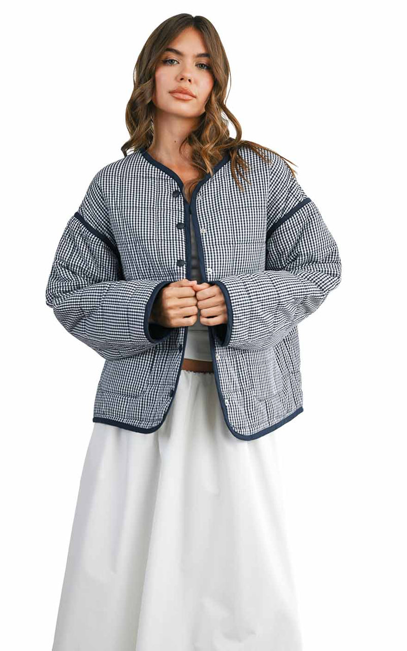 Julie Gingham Jacket in Navy