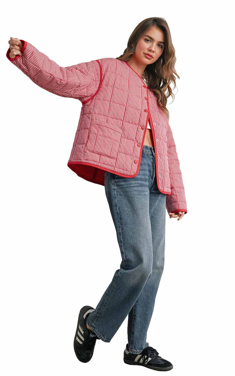 Julie Gingham Jacket in Red