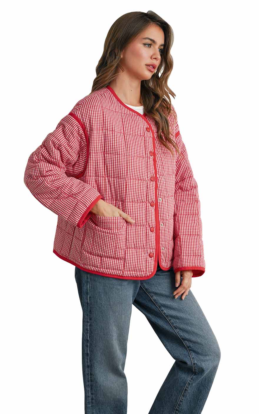 Julie Gingham Jacket in Red