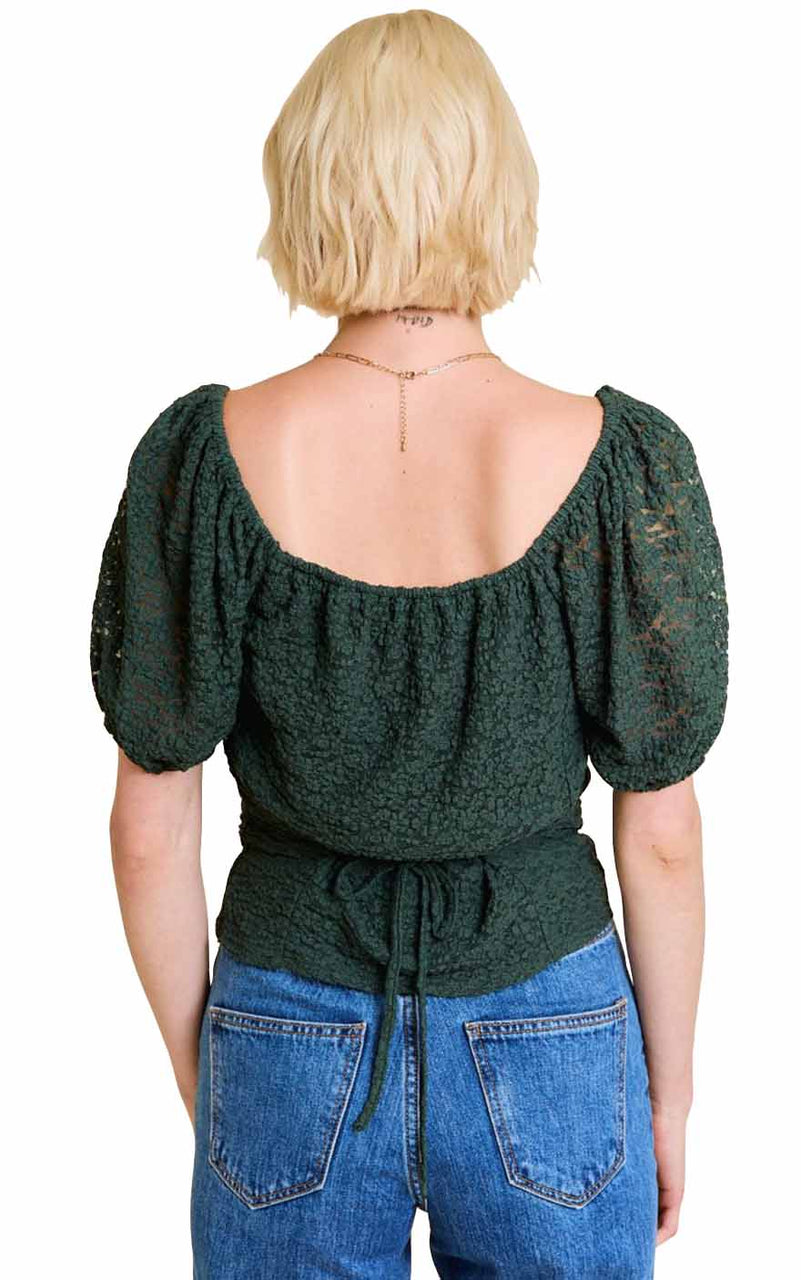 Sutton Lace Puff Top in Dark Green
