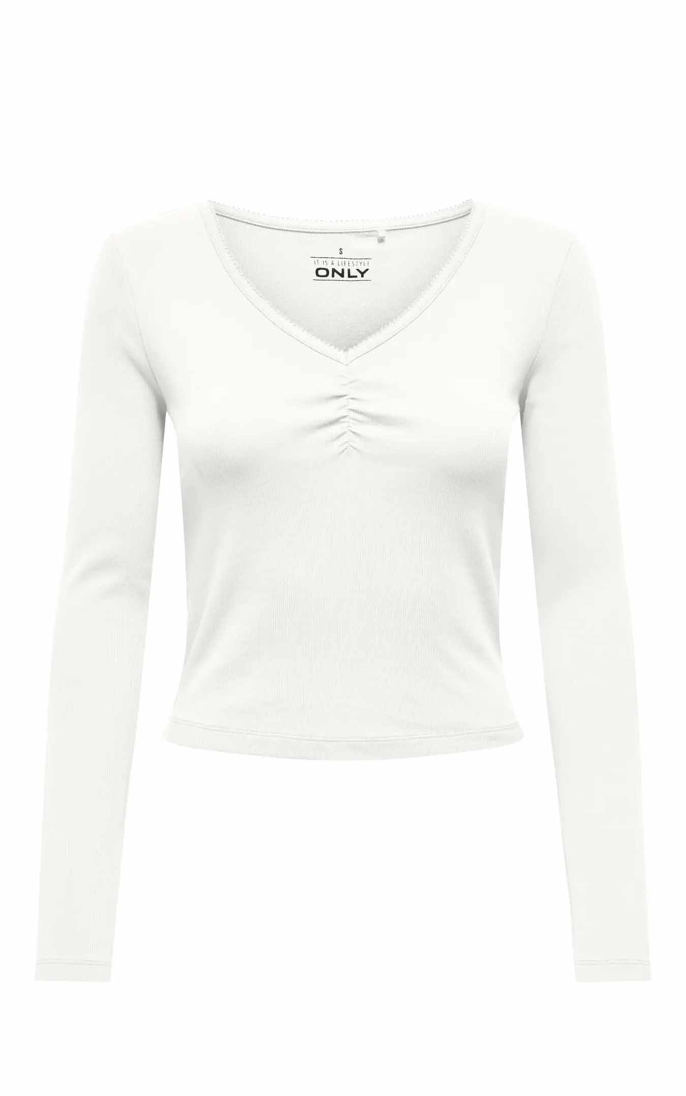 Betty Long Sleeve Scallop V-Neck in Cloud Dancer