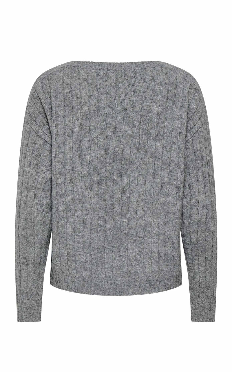 Super Rib Boatneck Sweater in Medium Grey Melange