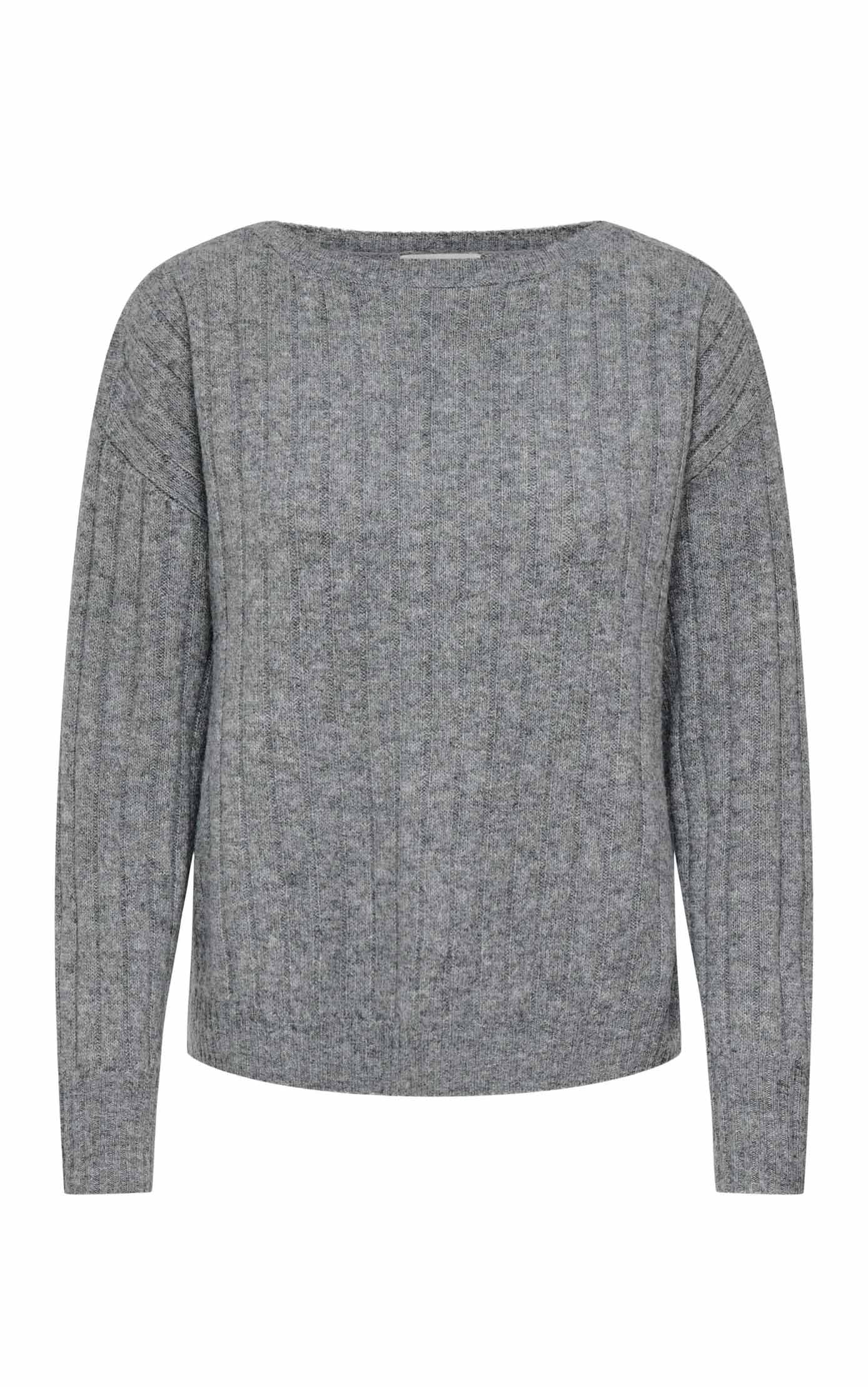 Super Rib Boatneck Sweater in Medium Grey Melange