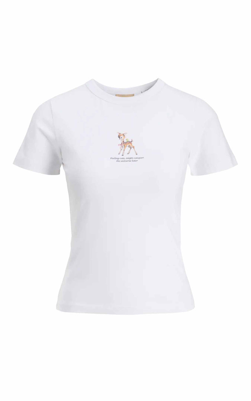 Gigi Print Tee in White with Bambi