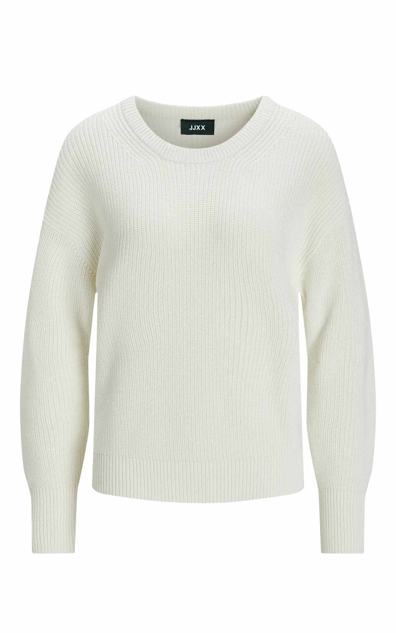 Mila Crewneck Cotton Sweater in Snow White