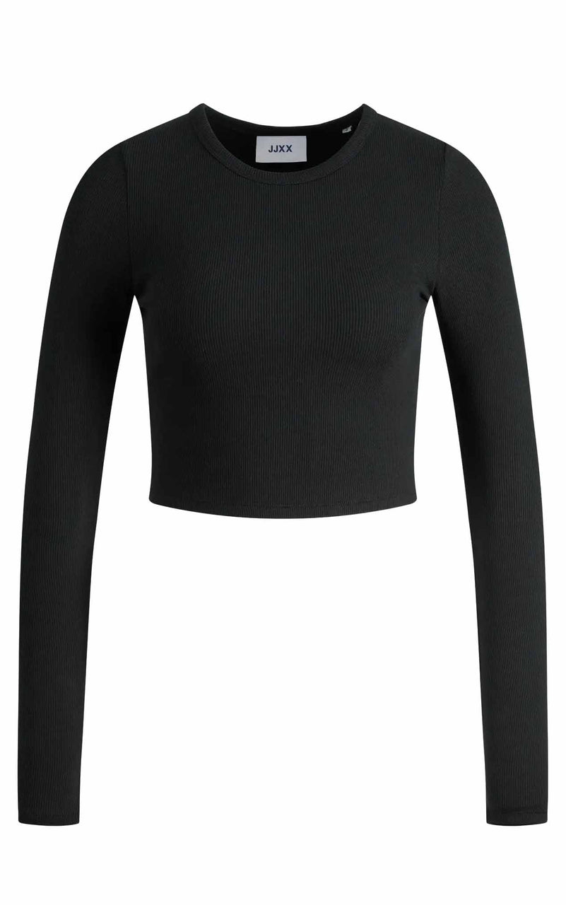 Feline Long Sleeve Rib Tee in Black