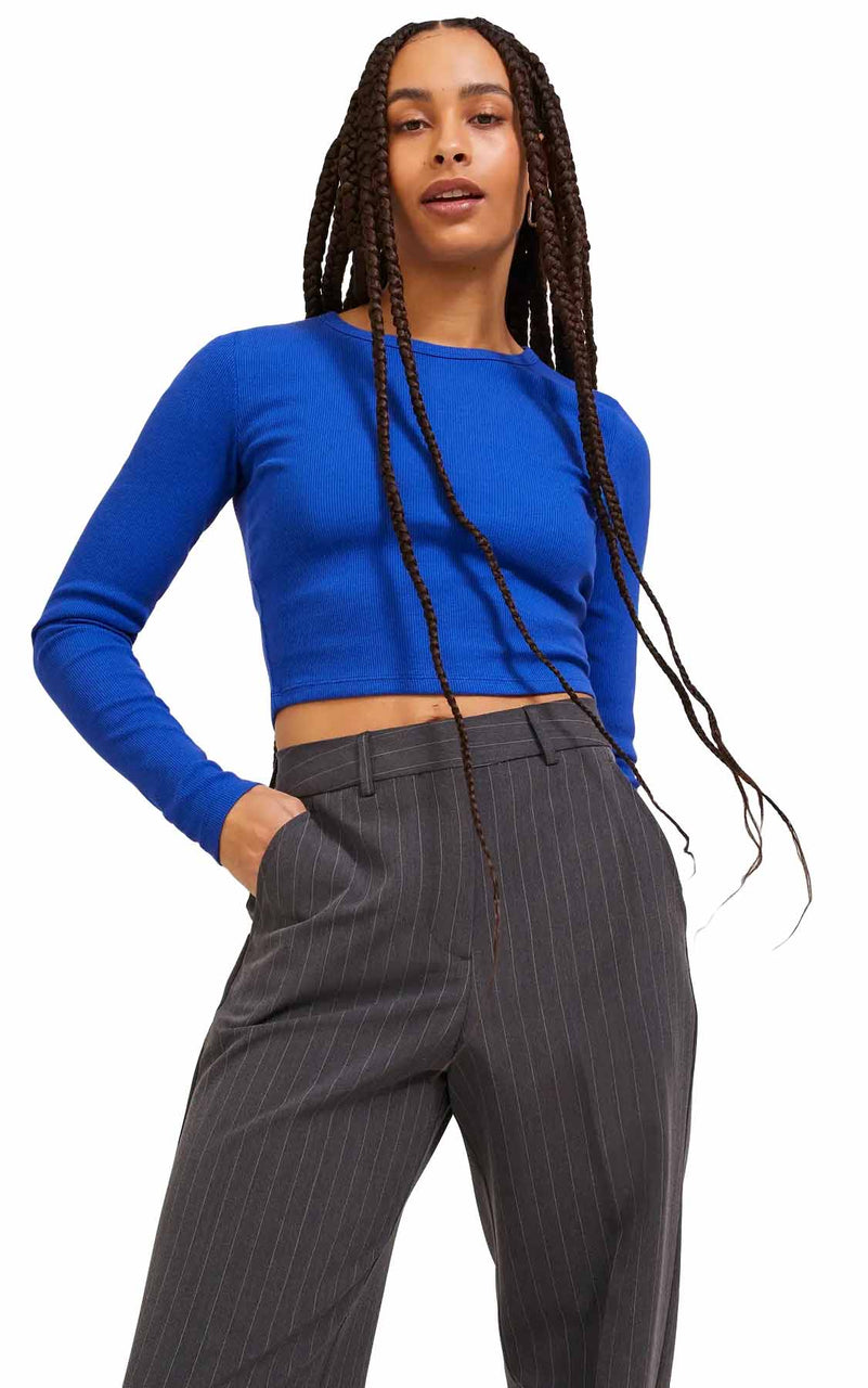 Feline Long Sleeve Rib Tee in Blue Lolite