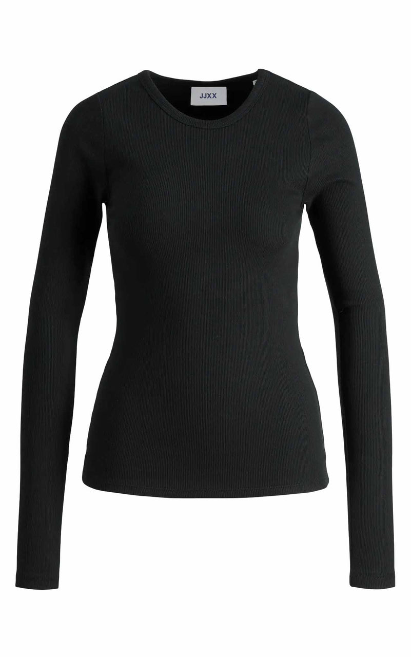 Freya Long Sleeve Rib Tee in Black