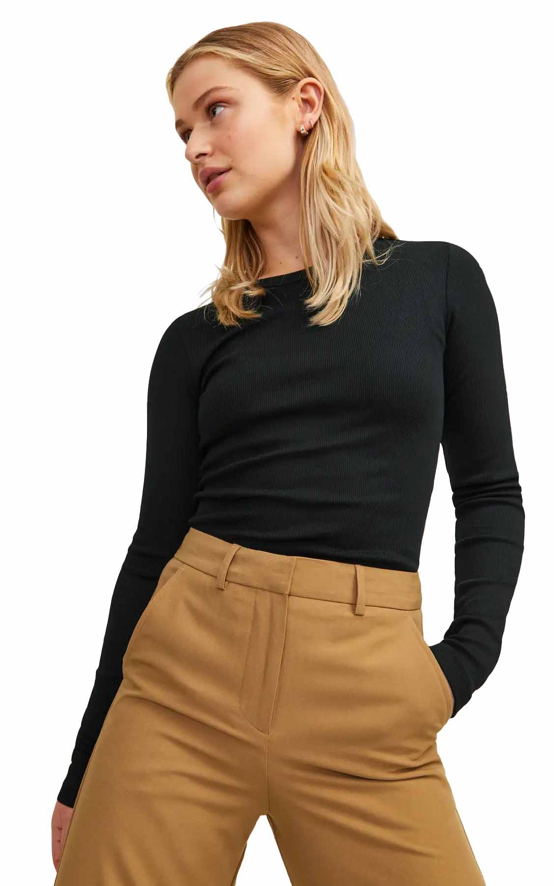 Freya Long Sleeve Rib Tee in Black